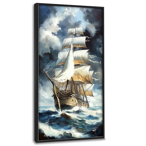 Lovira Sailing Ship Large Wall Art Sailboat Canvas Wall Decor Pictures Prints Painting Framed Modern Vertical Artwork for Living Room Bedroom Bathroom Office 30"x60" - color: Nautical Sailing, size: 60"L x 30"W