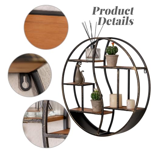 Round Wall Shelf,Decorative Circle Floating Shelves - color: Retro