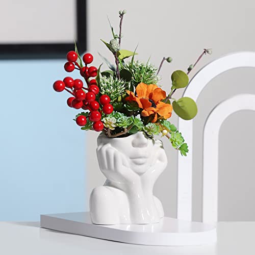BrownLove Ceramic Face Vase White Flower Vase for Decor Female Form Face Vase Art Vase Modern Decorative Vase Centerpiece for Table Shelf Living Room Office Bedroom Small - style: Face Vase - Hands on Cheeks