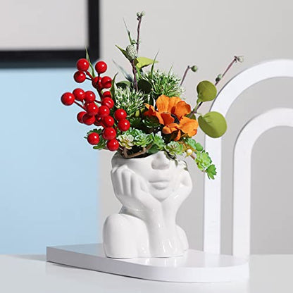 BrownLove Ceramic Face Vase White Flower Vase for Decor Female Form Face Vase Art Vase Modern Decorative Vase Centerpiece for Table Shelf Living Room Office Bedroom Small - style: Face Vase - Hands on Cheeks