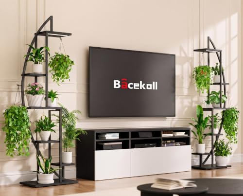 BACEKOLL Plant Stand with Grow Light, 2 Pack Tall Indoor Plant Shelf 6 Tier - color: Black + Black