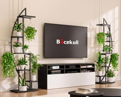 BACEKOLL Plant Stand with Grow Light, 2 Pack Tall Indoor Plant Shelf 6 Tier - color: Black + Black