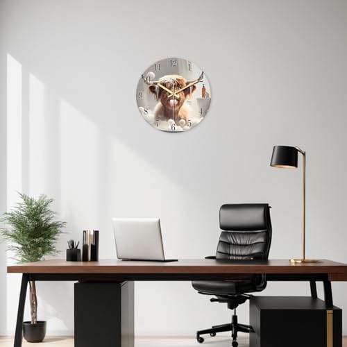 XNM Farmhouse Round Glass Battery Wall Clock 14 Inch - color: Brown, size: 14 Inch