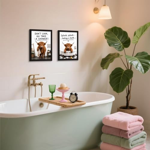 Framed Highland cattle Canvas Wall Art poster prints 12×16In2P Can be hung - color: bathroom-9, size: 12×16in