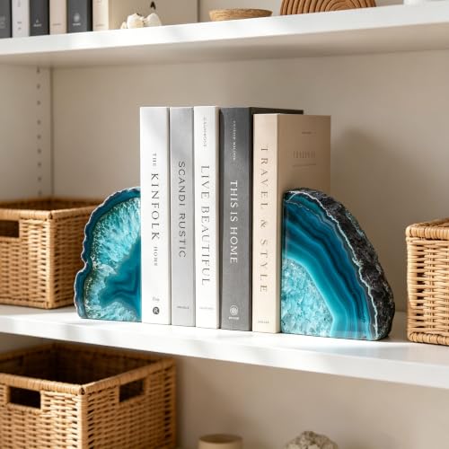 AMOYSTONE Teal Agate Bookends Study Book Stoppers for Large Hardcover Books - color: Teal, size: 6-8 Pounds