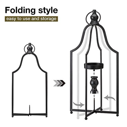 Glitzhome 16.5" H Modern Farmhouse Black Metal Lantern Decorative Hanging Candle Lanterns (Small) - color: Black Small
