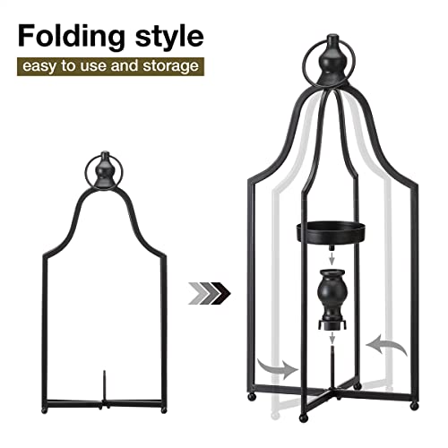 Glitzhome 22" H Modern Farmhouse Black Metal Lantern Decorative Hanging Candle Lanterns (Large) - color: Black Large