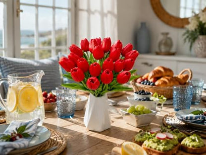 Mandy's 20 Stems Red Artificial Tulip Flowers for Home Centerpieces - color: Red 20pcs
