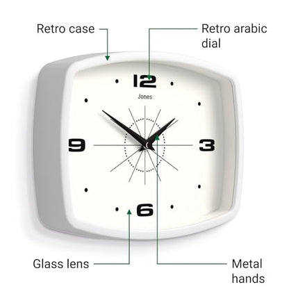 JONES CLOCKS® Movie wall Clock | Rectangular Retro Clock | 10" | White - color: White