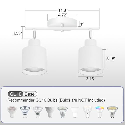 BoostArea 2-Light Led Track Lighting,White Ceiling Lighting Fixtures,Wall Sconces Ceiling Spotlight with Foldable Light Arms for Kitchen, Closet, Bedroom,GU10 Socket, Bulbs Not Included - color: 2 light White