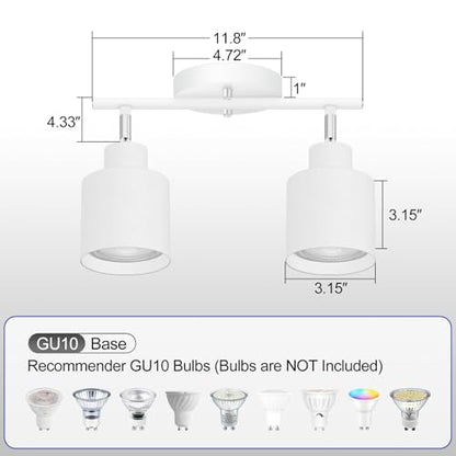 BoostArea 2-Light Led Track Lighting,White Ceiling Lighting Fixtures,Wall Sconces Ceiling Spotlight with Foldable Light Arms for Kitchen, Closet, Bedroom,GU10 Socket, Bulbs Not Included - color: 2 light White