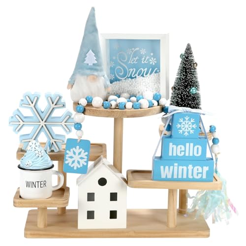 Winter Decoration for Home Office 8 PCS Blue Winter Tiered Tray Decor Set - color: Winter