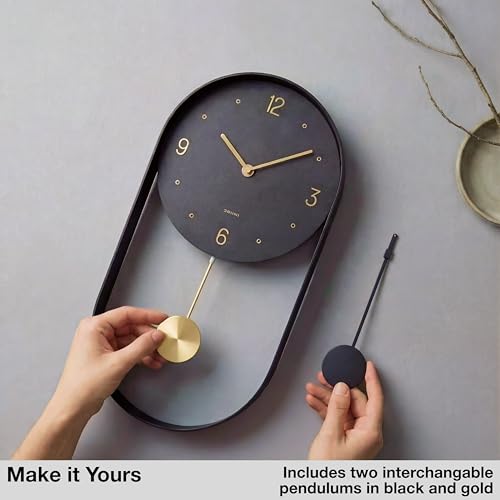 Driini Modern Pendulum Wall Clock – Small Vertical Design in Black and Gold - color: 1. Black