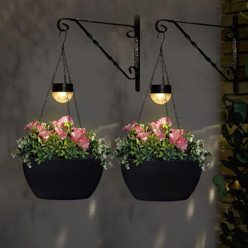 BAYN 2 Packs Solar Hanging Basket Planters for Plants Outdoor - color: Black