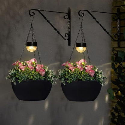 BAYN 2 Packs Solar Hanging Basket Planters for Plants Outdoor - color: Black