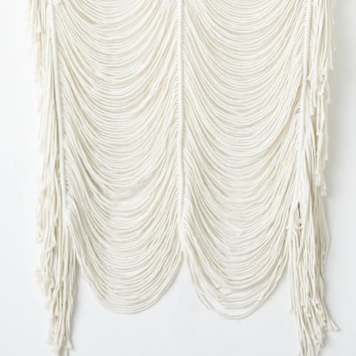 Macrame Curtain Handmade Boho Doorway Window Divider Fiber Art 41" W*75" L - color: Ivory1