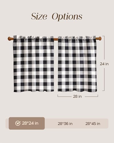 Miss Adola 24 Inch Length Kitchen Tier Curtains, Black Plaid - color: Black Plaid, size: 28"W x 24"L (Pack of 2)