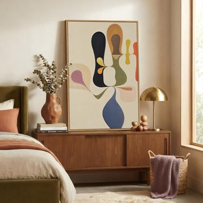 Framed Boho Abstract Mid Century Modern Wall Art for Living Room, 24x36 In - color: Multi Neutral, size: 36"L x 24"W