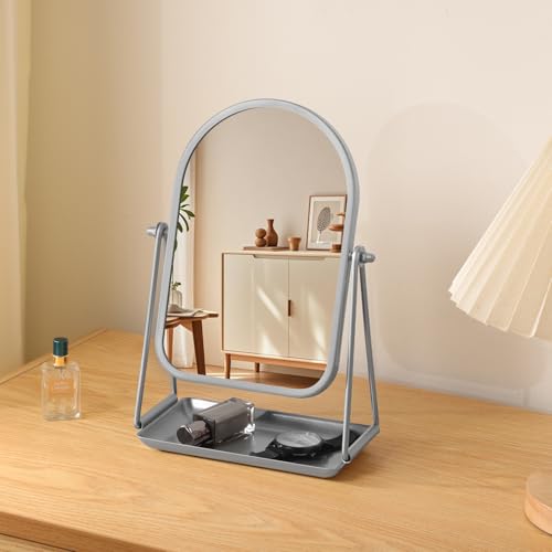 Vanity Mirror for Desk, Arched Table Mirror with Storage Base - color: Arched-silver