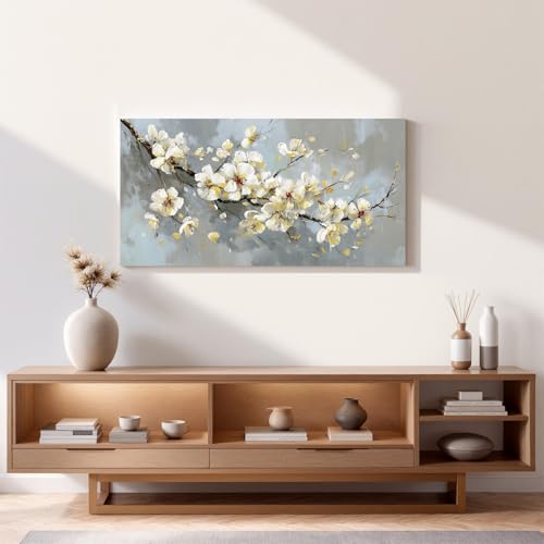 YISXINOAG Beige Flower Floral Wall Art Modern Painting Canvas Print 20"X40" - color: grey beige, size: 40"L x 20"W