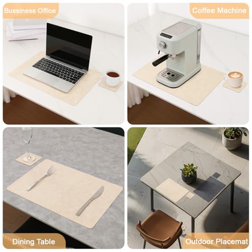 Vinyl Placemats Set of 4, Dual Sided Place Mats with Drink Coasters - color: Beige/Dark Gray Two-tone, size: Set of 4