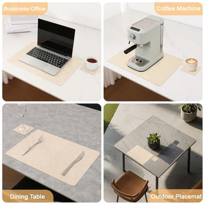 Vinyl Placemats Set of 6, Dual Sided Place Mats with Drink Coasters - color: Beige/Dark Gray Two-tone, size: Set of 6