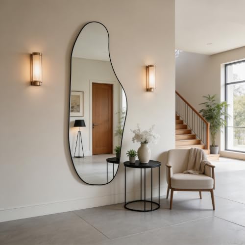 65.7"x24" Irregular Full Length Mirror, Abstract Wall Mirror - color: Black Frameless