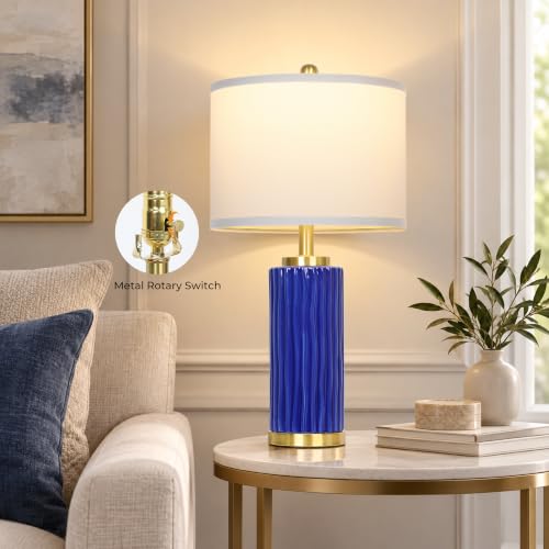 JUNNAI 25'' Navy Blue Ceramic Table Lamp, 3 Color Temperature Bulb Included - color: Navy Blue-25"