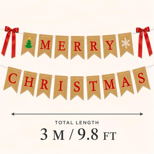 Merry Christmas Bow Burlap Banne - Vintage Rustic Christmas Decorations