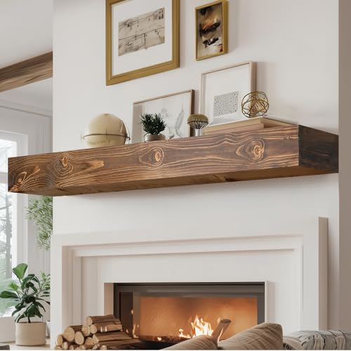 60x8x5in Pine Wood Fireplace Mantel Shelf, Weathered Brown - color: Weathered Brown, size: 60x5x8-hollow