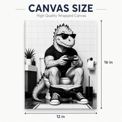 Canvas Wall Art Funny Dinosaur Framed Style Powder Room Accent 12x16 Inch - color: Funny Dinosaur, size: 16"L x 12"W