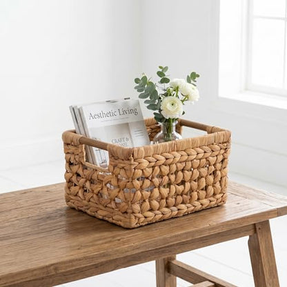 NAYA 11.6" Water Hyacinth Medium Wicker Shelf Basket – Storage Bin - size: 11.6"x8.9"x6.9" in