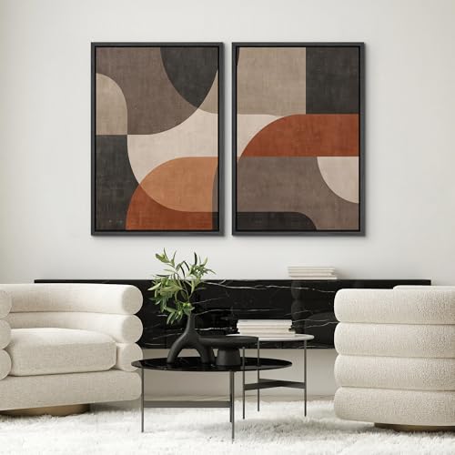 SIGNWIN Framed Canvas Print Wall Art Set Earth Tone Abstract Geometric Shapes Illustrations Graffiti & Street Art Modern Art for Living Room, Bedroom, Office - 16"x24"x2 Black - color: A16-2604-edw12, size: 16"x24"x2 Panels Black