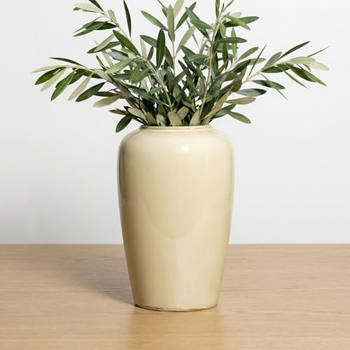 Beige Ceramic Vase - 8 Inch Modern Vase for Flowers - Minimalist Decorative Vases Home Decor, Coffee Table, Fireplace Decor, Bathroom Decoration, Dining Room, Easter Table Decoration - color: Beige