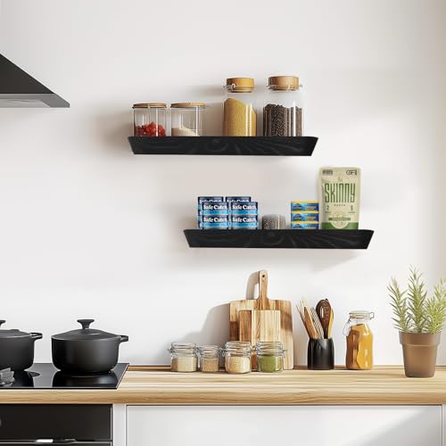 16x6.8x1.6in Slanted Solid Wood Floating Wall Shelves 2-Pack Black - color: Black, size: 16"-Set of 2