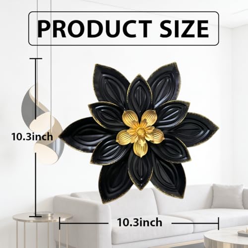 Metal Flower Wall Decor, 10'' Black Gold Metal Layer Floral Wall Art - color: 04A-Black Gold