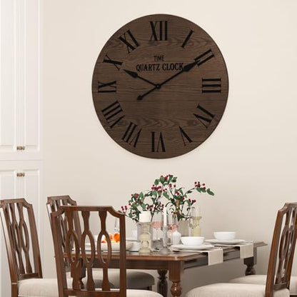 ARTPOWER 35.5" Extra Large Farmhouse Wall Clock,Solid Wood Veneer,Brown - color: Brown, size: 35.5"W x 35.5"H