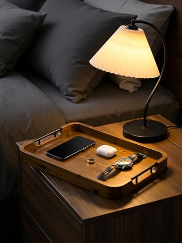 TIDITA 20"x14" Wooden Large Ottoman Tray, Serving Tray with Metal Handles - color: Acacia Color, size: 20" x 14" x 2"