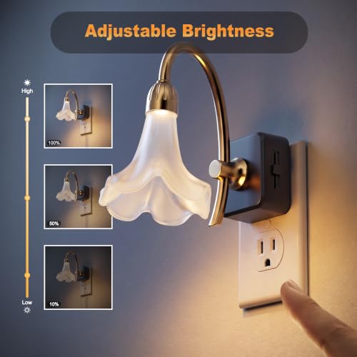 JandCase Night Light, Night Lights Plug into Wall, Glass Flower Nightlight - color: lily
