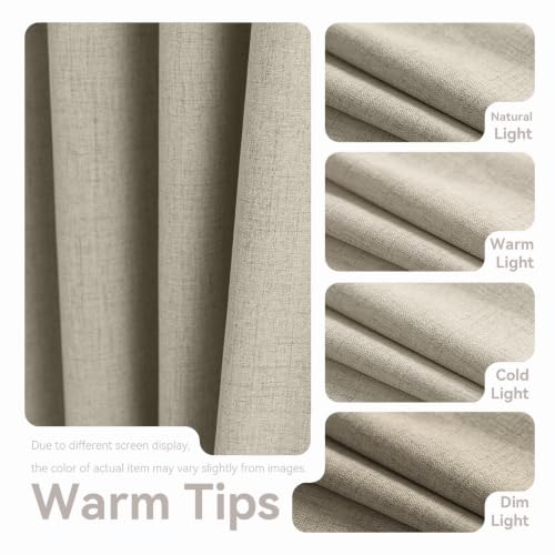 PFAS Free Natural Linen Curtains 63 inch Length 2 Panels Set 100% Blackout Long Drapes for Bedroom Living Room Blackout Darkening Curtain Thermal Insulated (52x63 inch,Natural) - color: Natural, size: 52"W x 63"L (Pack of 2)
