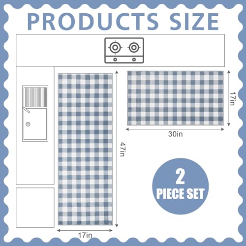 Dunzy 2 Pcs Blue Gingham Kitchen Mats Cute Farmhouse Plaid Runners Non-Slip - color: Blue
