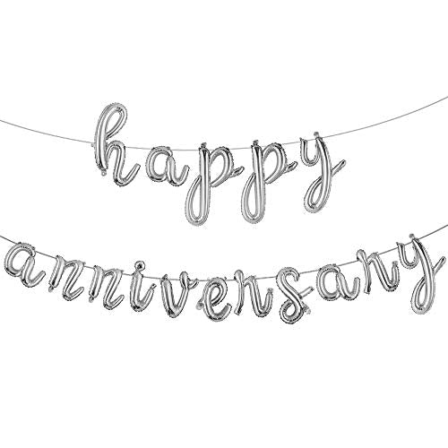 16 Inch Multicolor Happy Anniversary Letter Balloons Banner - Round Anniversary Balloon Banner for Party Decorations Supplies - color: L Anniversary Silver