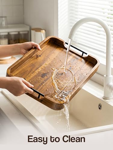 TIDITA 20"x14" Wooden Large Ottoman Tray, Serving Tray with Metal Handles - color: Acacia Color, size: 20" x 14" x 2"