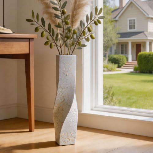 Tall Floor Vase 23.6 Inch, White Resin Vases with Web Gold Line Pattern, Modern Tall Vase for Living Room Bedroom Corner, Decorative Vase for Pampas Grass Dried Flowers Feathers Branches - size: 23.62 IN
