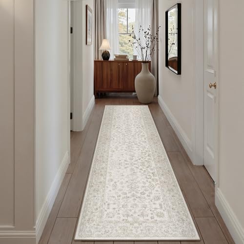 PureCozy 2x10 Beige White Runner Rug Washable Hallway Non Slip Kitchen - color: Beige-white, size: 2' x 10' (Rectangular)