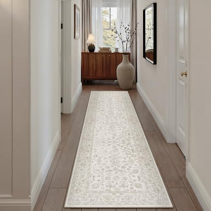 PureCozy 2x10 Beige White Runner Rug Washable Hallway Non Slip Kitchen - color: Beige-white, size: 2' x 10' (Rectangular)