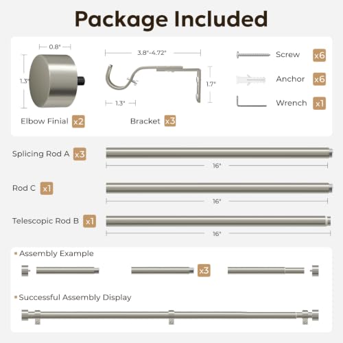 Zeerobee 1 Inch Modern Curtain Rod, Brushed Nickel, 32"-86" - color: Brushed Nickel, size: 32"-86"