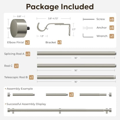 Zeerobee 1 Inch Modern Curtain Rod, Brushed Nickel, 32"-86" - color: Brushed Nickel, size: 32"-86"
