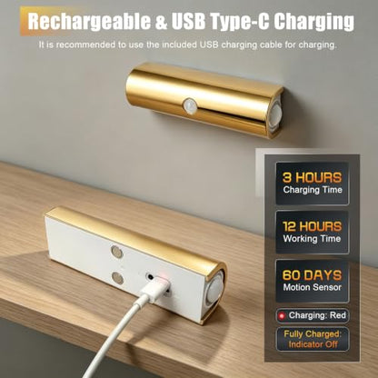 Motion Sensor Wall Light, Magnetic Rechargeable Wall Sconces - color: Gold