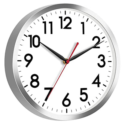 AKCISOT 12 Inch Wall Clock, Silent Battery Operated Analog Clock, Silver - color: B_silver, size: 12 Inch